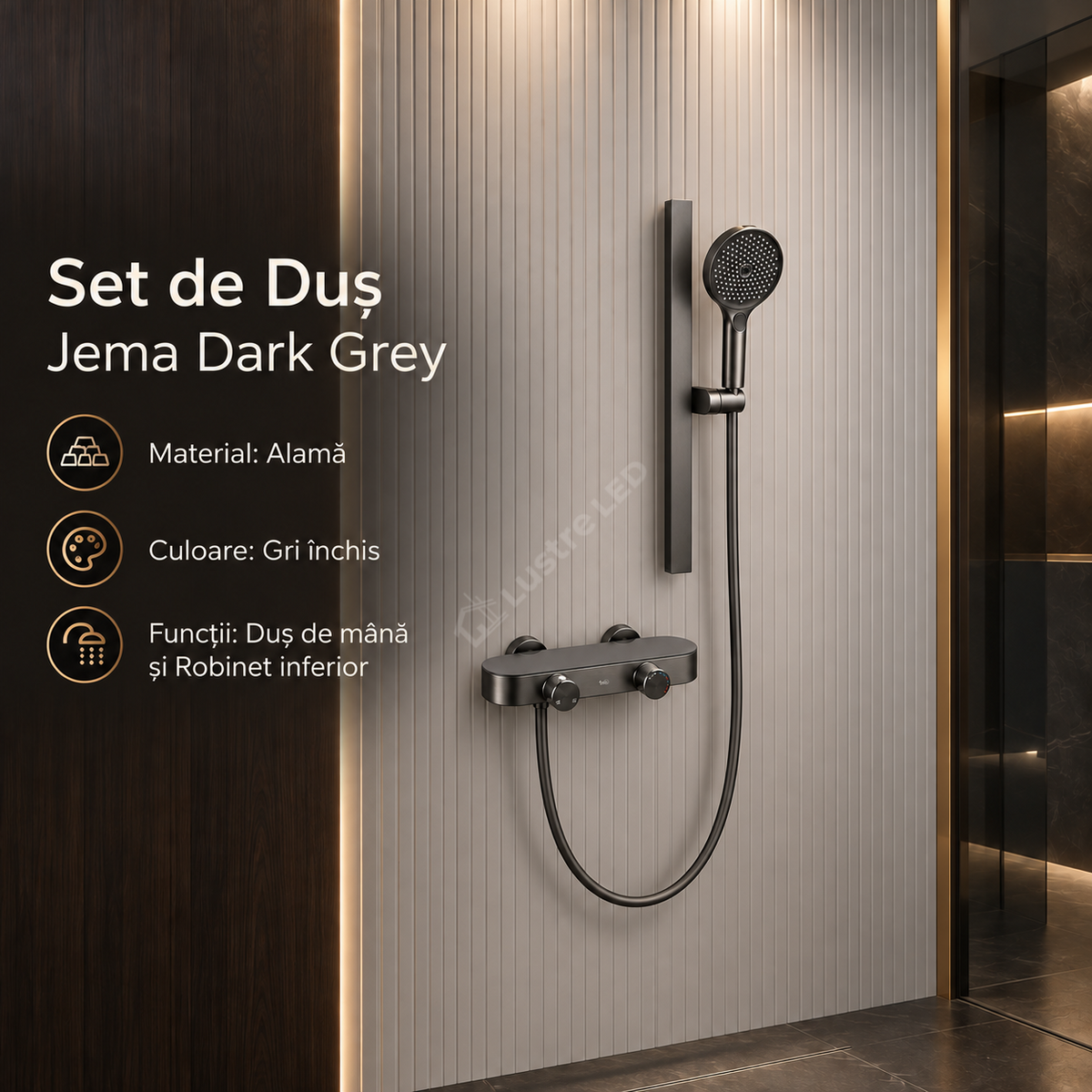 Coloana de Dus Jema Dark Grey din Alama