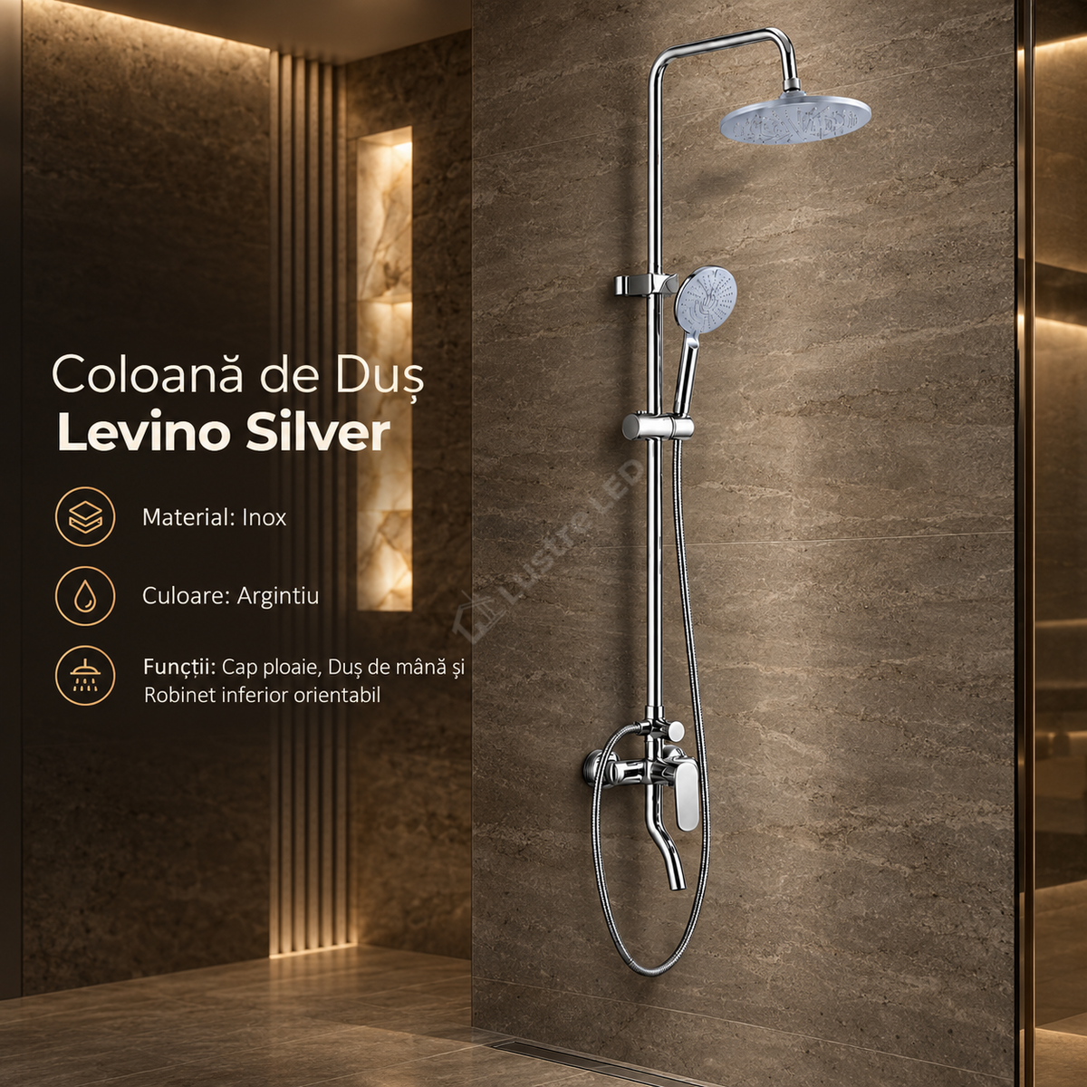 Coloana de Dus Levino Silver din Inox