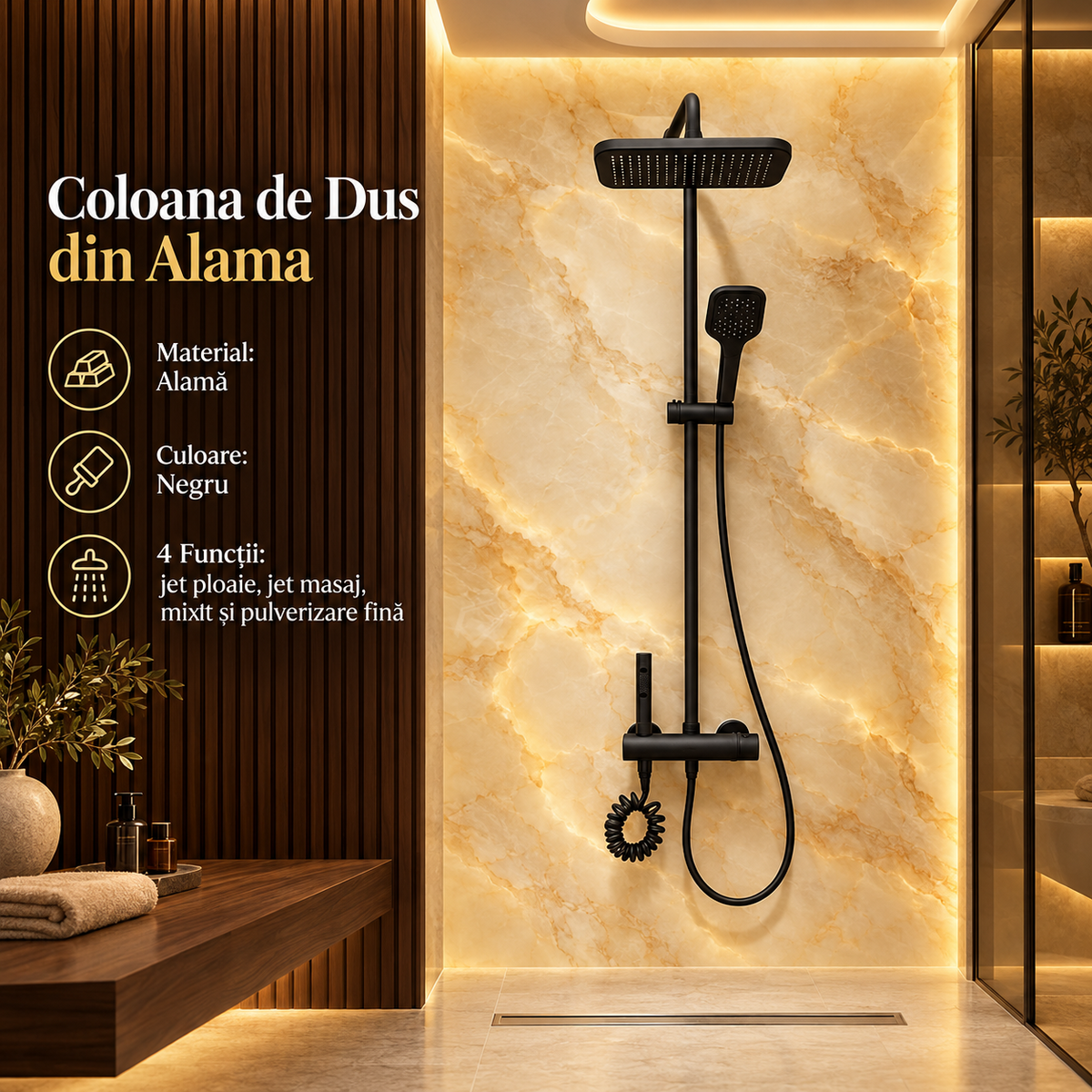 Coloana de Dus Neagra cu 4 Functii