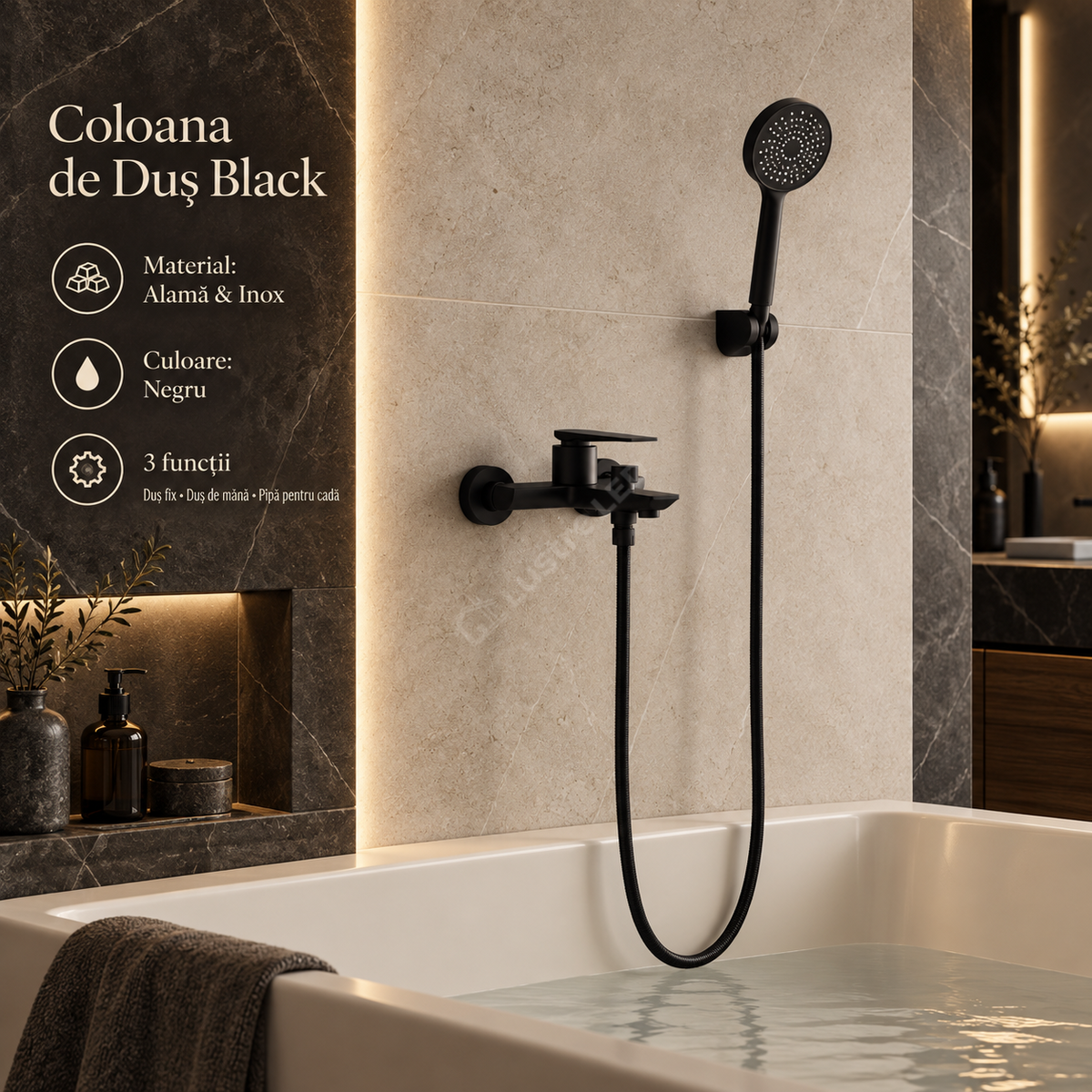 Coloana de Dus Negru 3 Functii Clasic