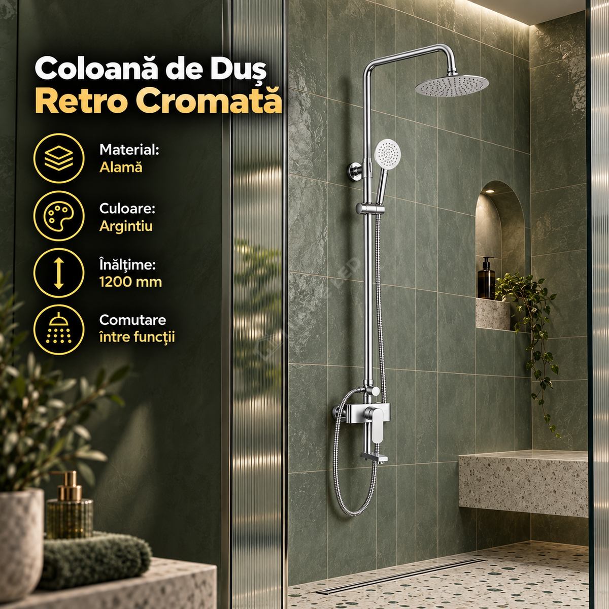 Coloana de Dus Retro Cromata 1732 din Alama