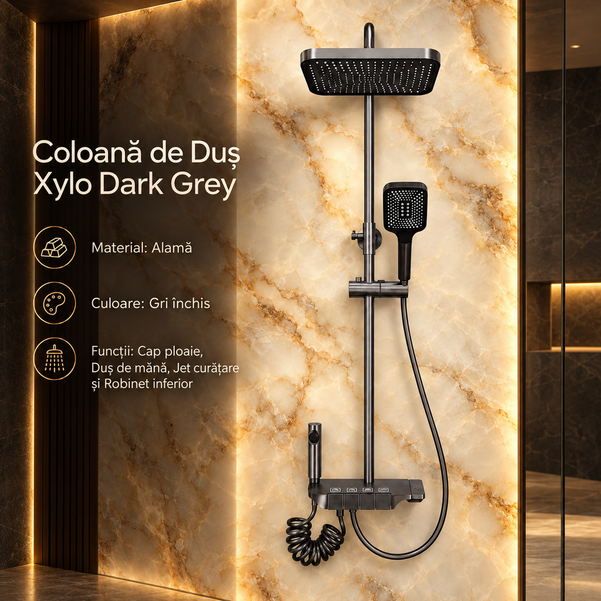 Coloana de Dus Xylo Dark Grey din Alama
