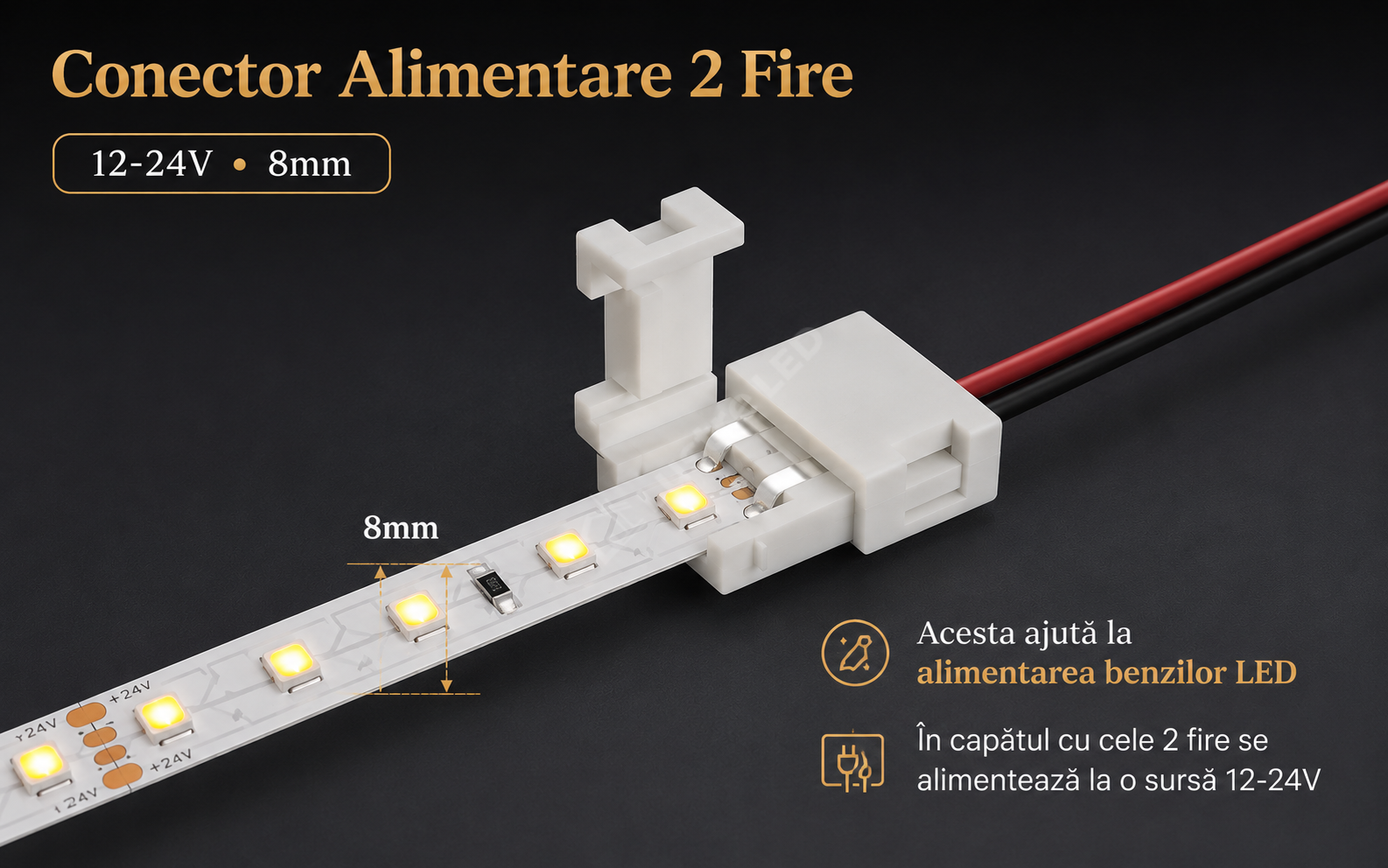 Conector Alimentare 2 Fire 12-24V 8mm