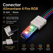 Conector Alimentare 4 Fire RGB 12-24V 10mm