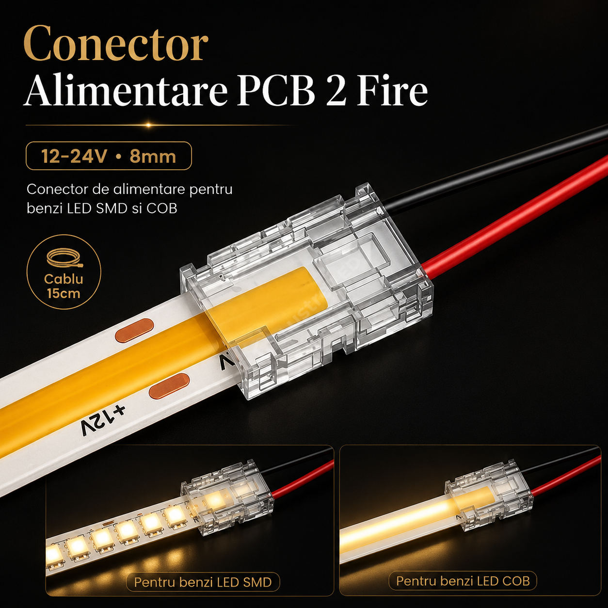 Conector Alimentare PCB 2 Fire 12-24V 8mm