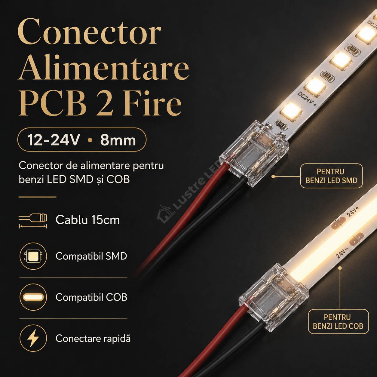 Conector Alimentare PCB 2 Fire 12-24V 8mm