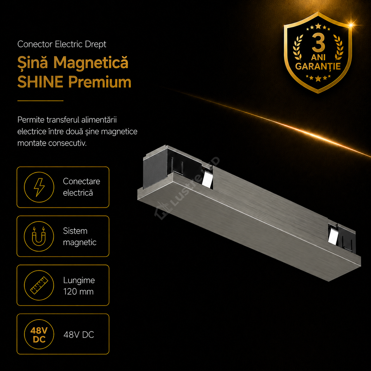 Conector Alimentare Sina Magnetica SHINE BASE TRACK Dark Nickel Premium 12CM