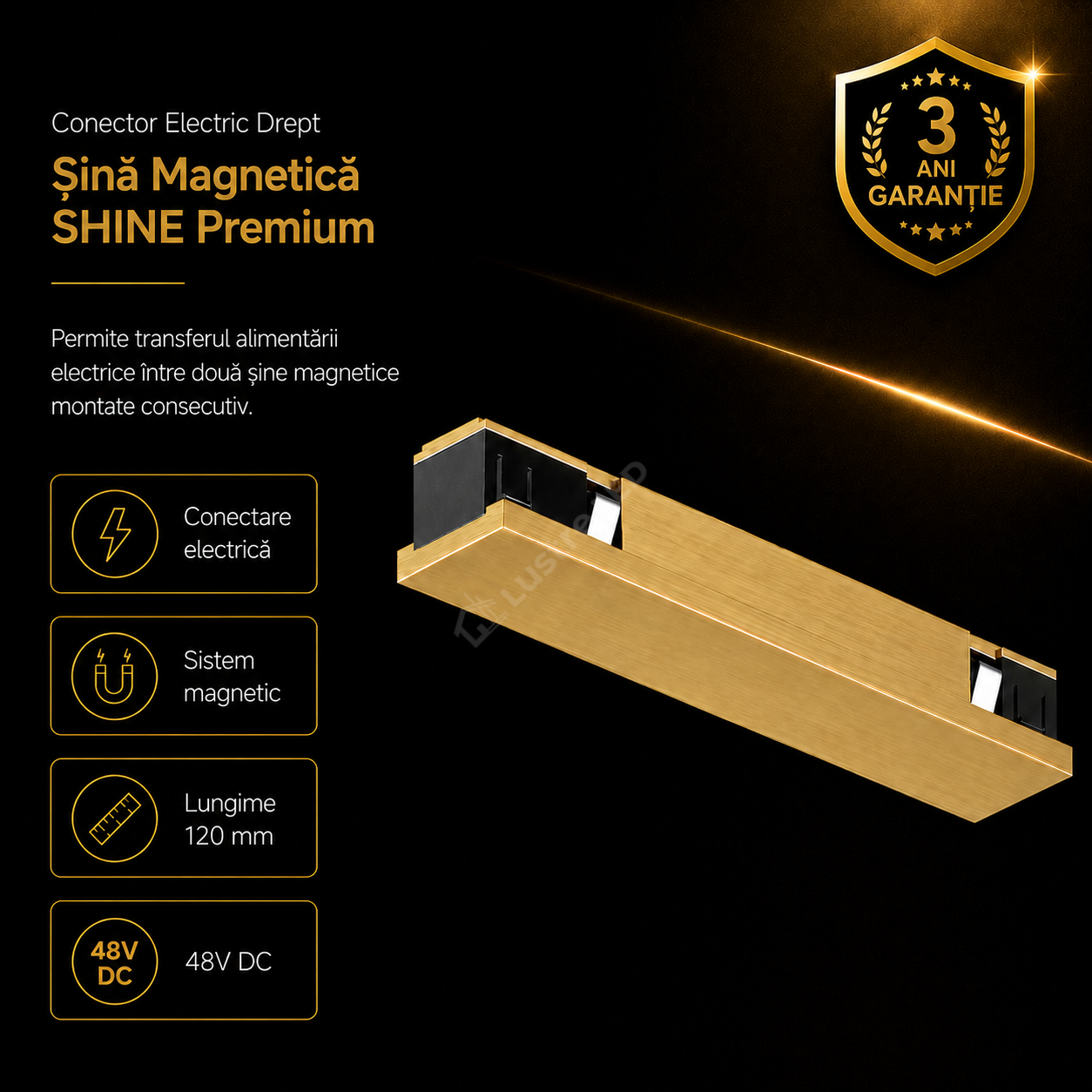 Conector Alimentare Sina Magnetica SHINE BASE TRACK Gold Premium 12CM