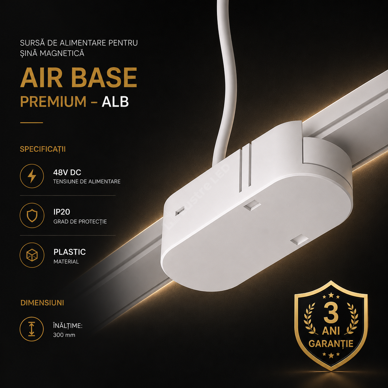 Conector de Alimentare pentru Șină Magnetică AIR BASE White Premium | 48V DC