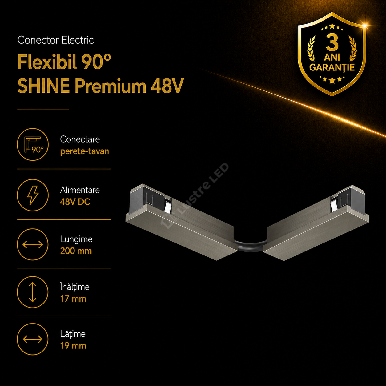 Conector Flexibil Alimentare Sina Magnetica SHINE BASE TRACK Dark Nickel Premium Perete - Tavan
