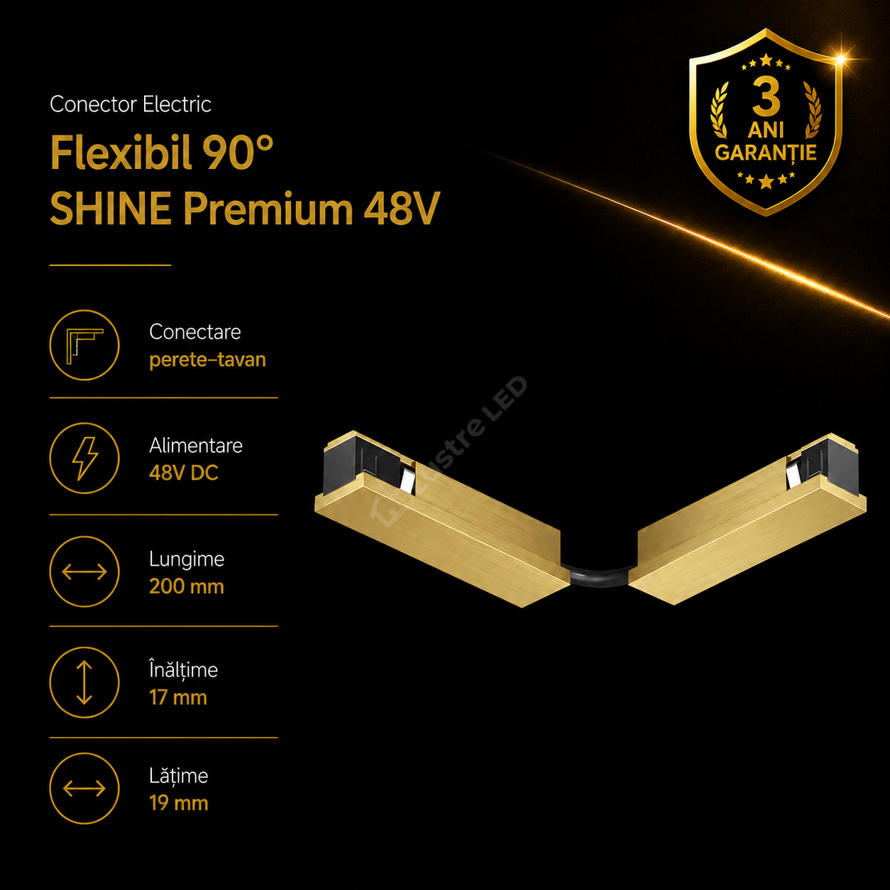 Conector Flexibil Alimentare Sina Magnetica SHINE BASE TRACK Gold Premium Perete - Tavan