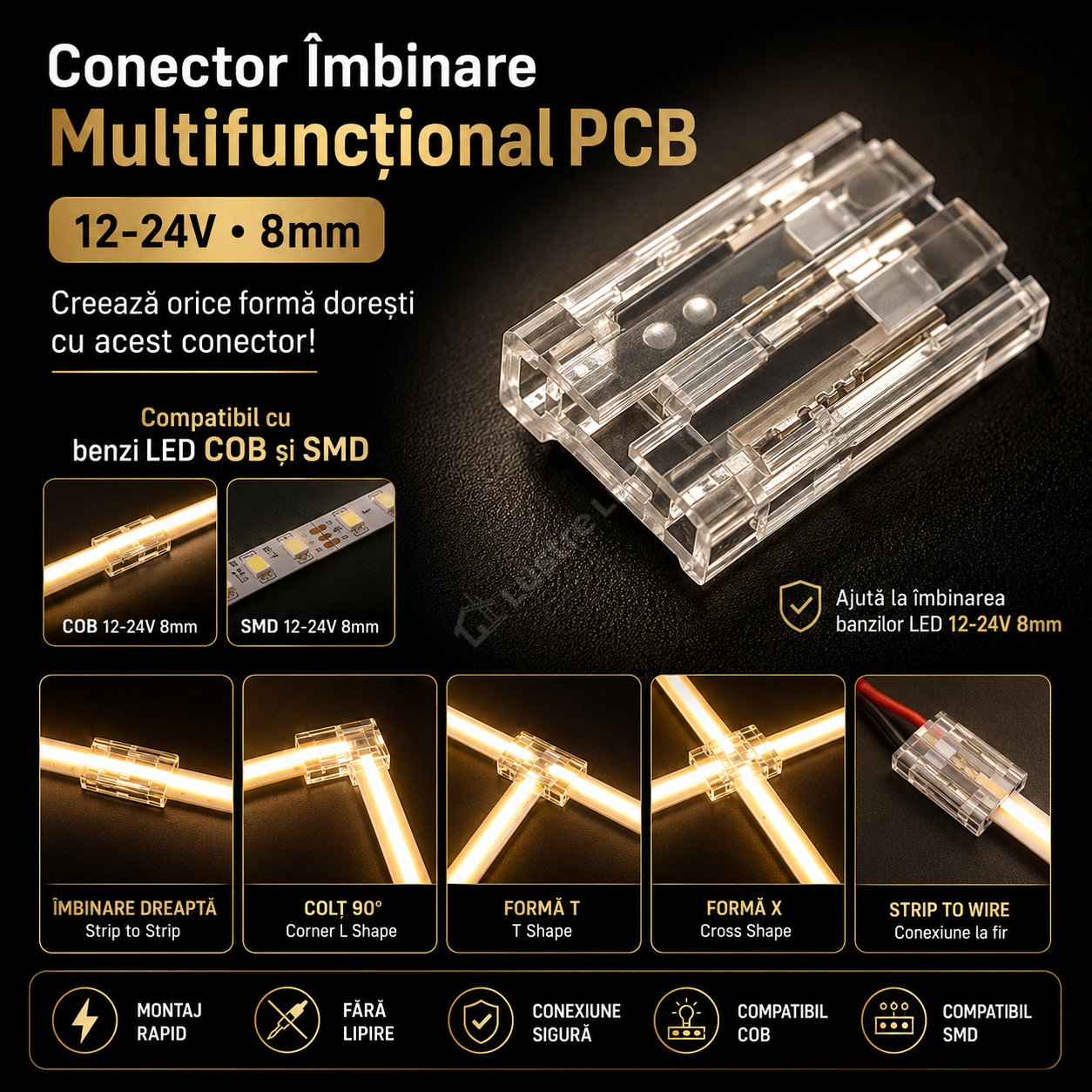 Conector Imbinare Multifunctional PCB 12-24V 8mm