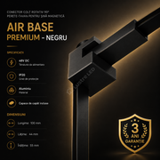 Conector Magnetic Rotativ 90° pentru Sina Magnetica AIR BASE Black Premium Perete - Tavan
