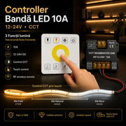 Controller Banda LED 10A, 12-24V, CCT, 3 Functii lumina, Telecomanda RF