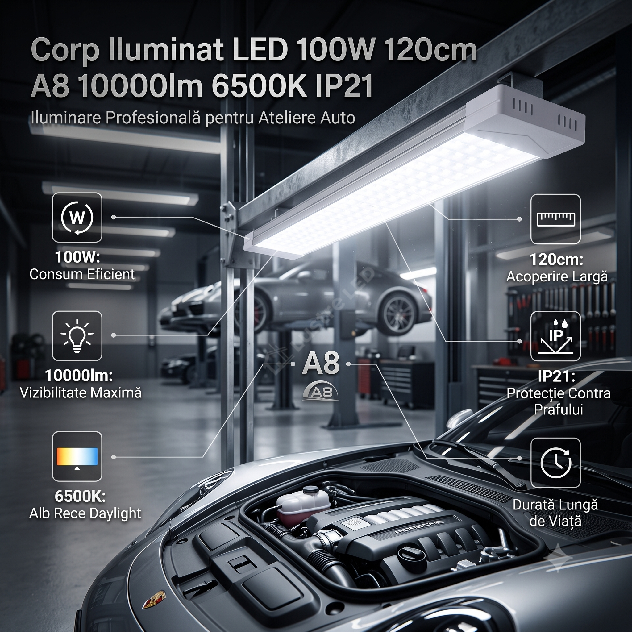 Corp Iluminat LED 100W 120cm A8 10000lm 6500K IP21