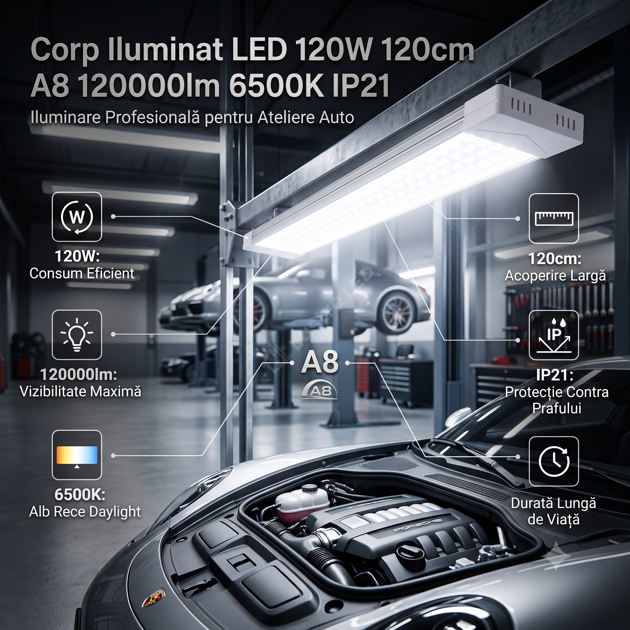 Corp Iluminat LED 120W 120cm A8 12000lm 6500K IP21