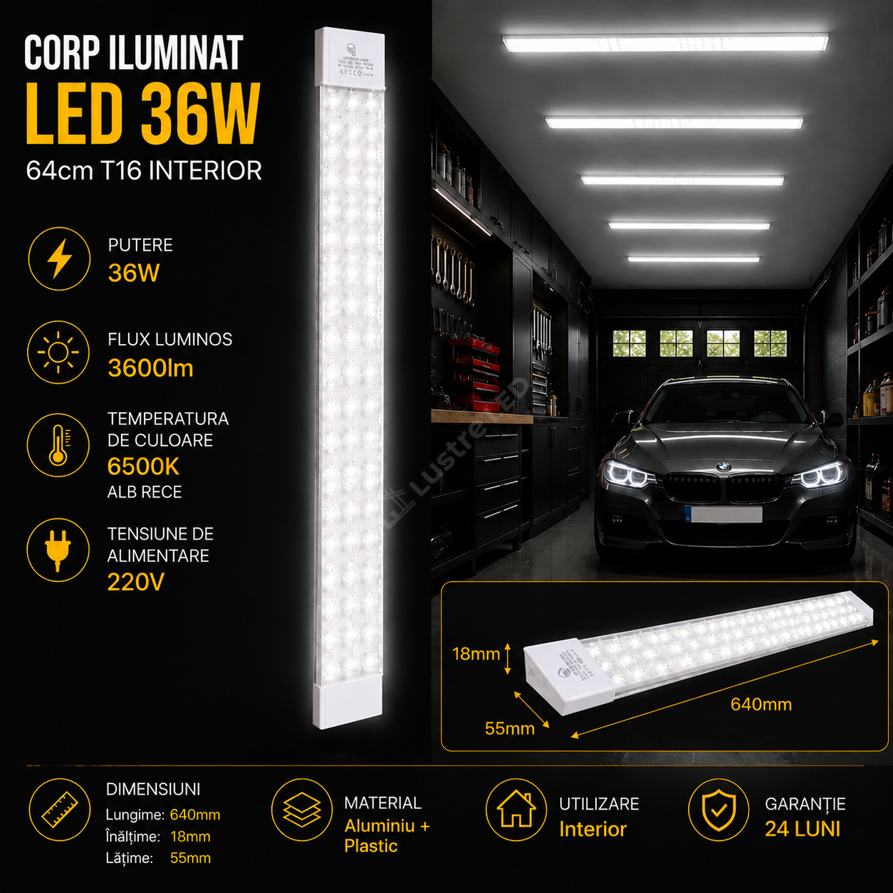 Corp Iluminat LED 36W 64cm T16 Interior