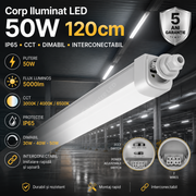Corp Iluminat LED 50W 120cm IP65 CCT 5000lm Interconectabil