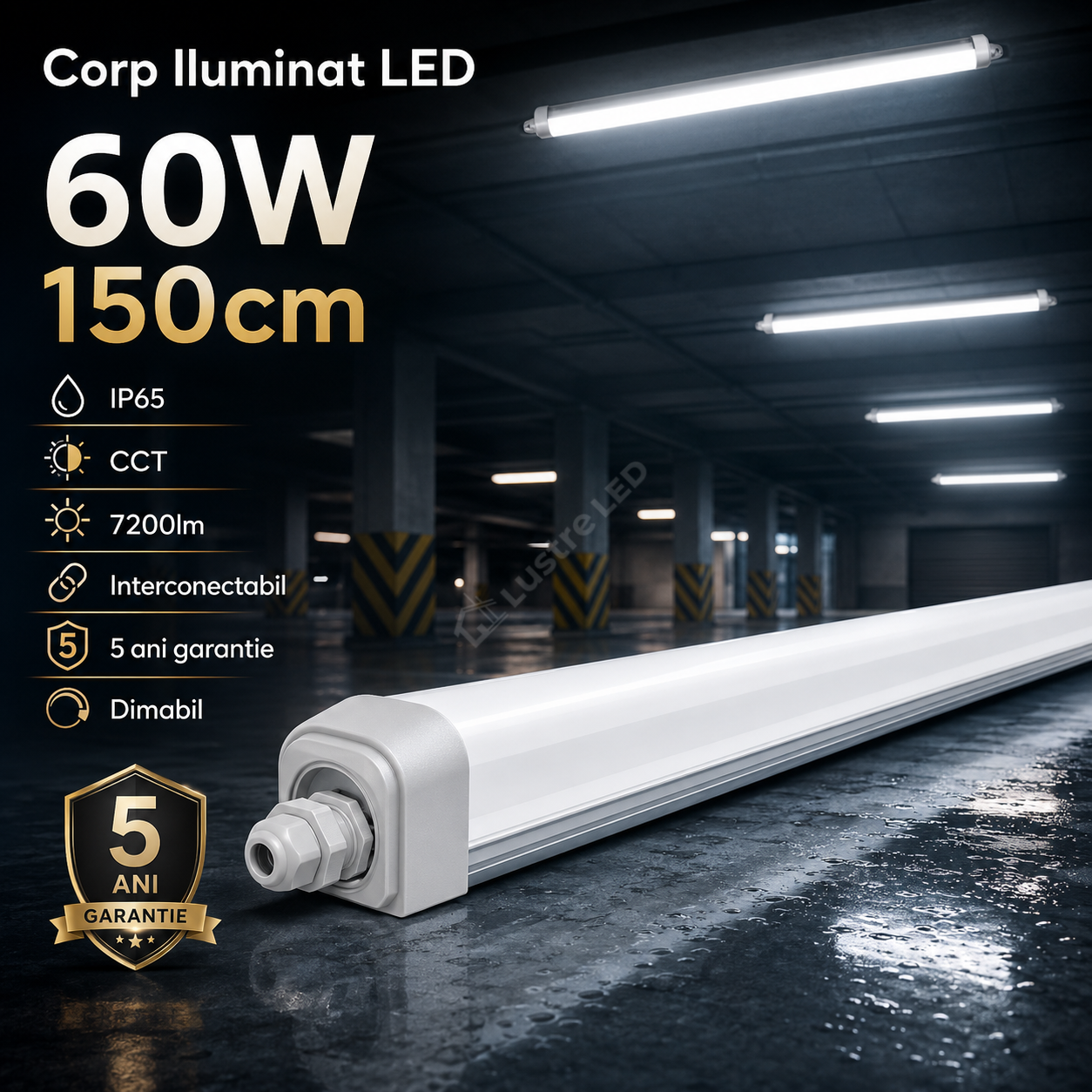 Corp Iluminat LED 60W 150cm IP65 CCT 7200lm Interconectabil