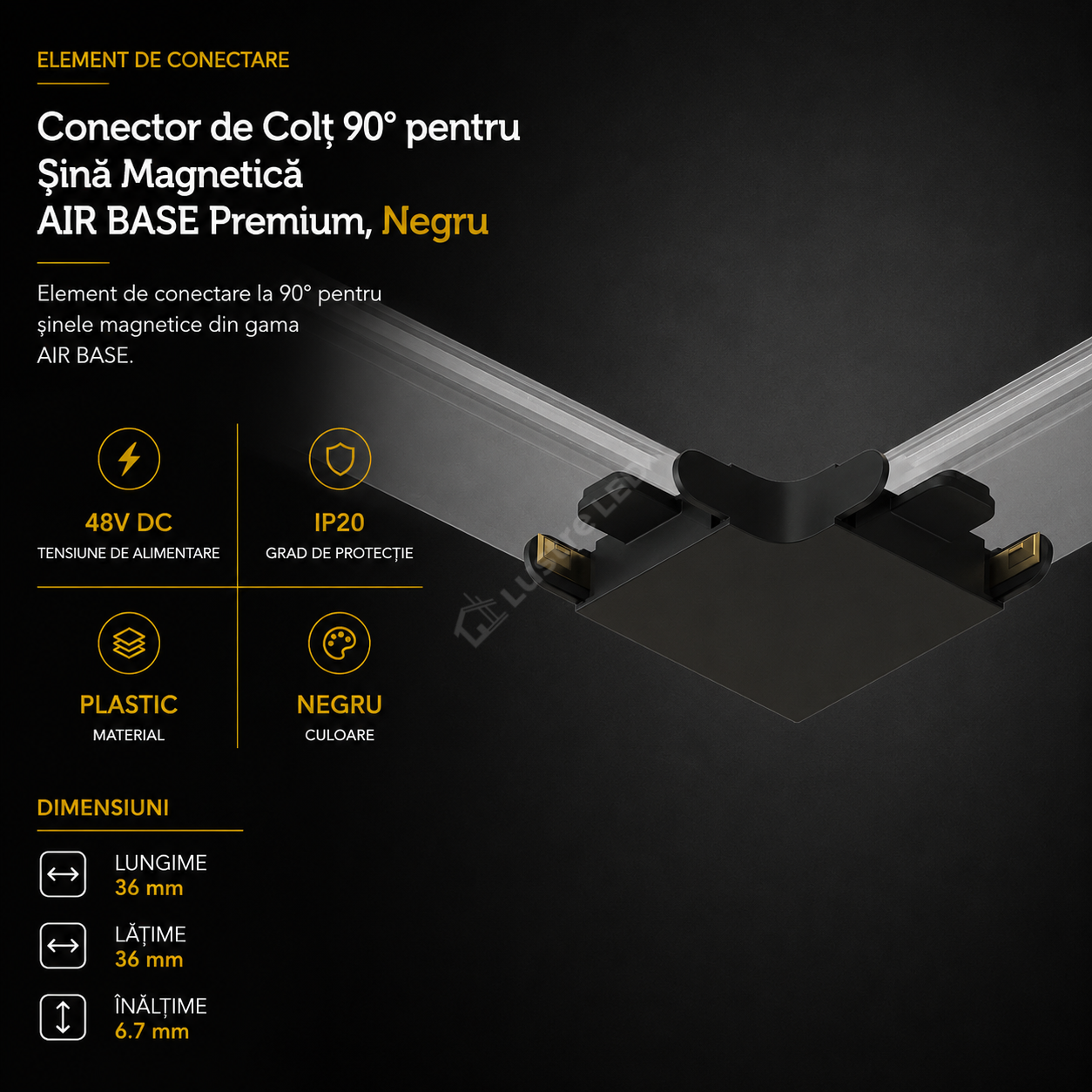 Element Îmbinare 90° pentru Șină Magnetică AIR BASE Black Premium | 48V DC