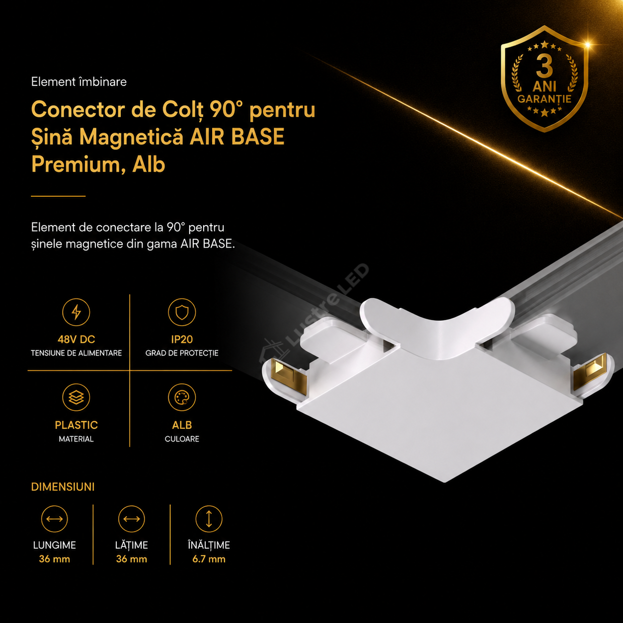 Element Îmbinare 90° pentru Șină Magnetică AIR BASE White Premium | 48V DC
