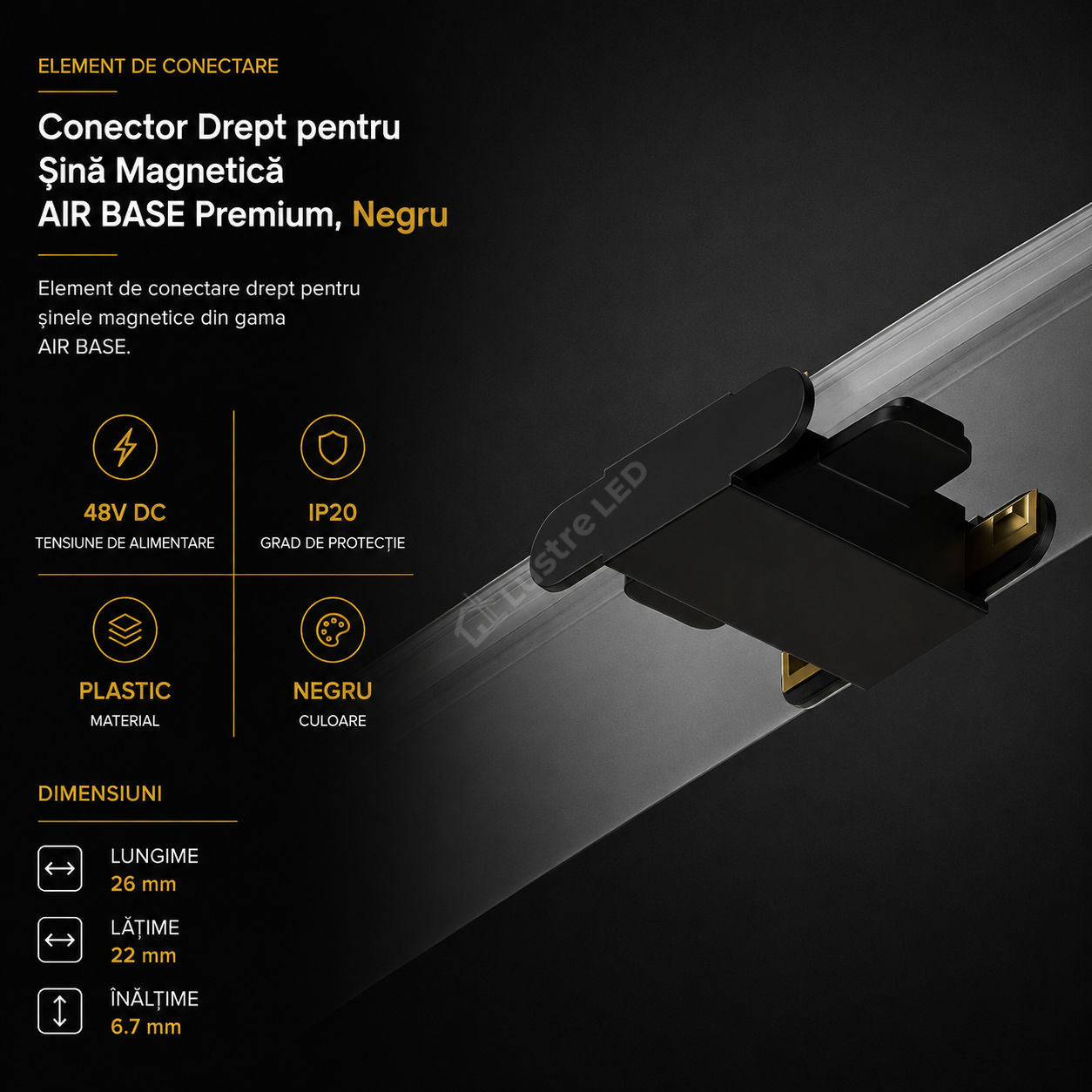 Element Îmbinare Liniară pentru Șină Magnetică AIR BASE Black Premium