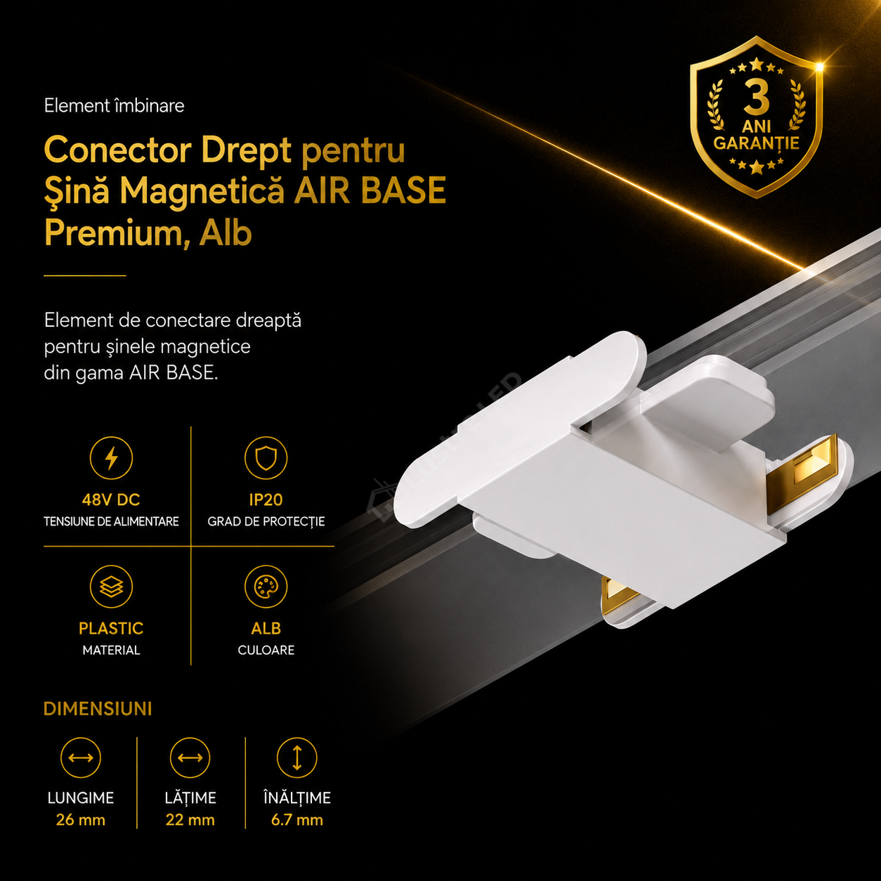 Element Îmbinare Liniară pentru Șină Magnetică AIR BASE White Premium