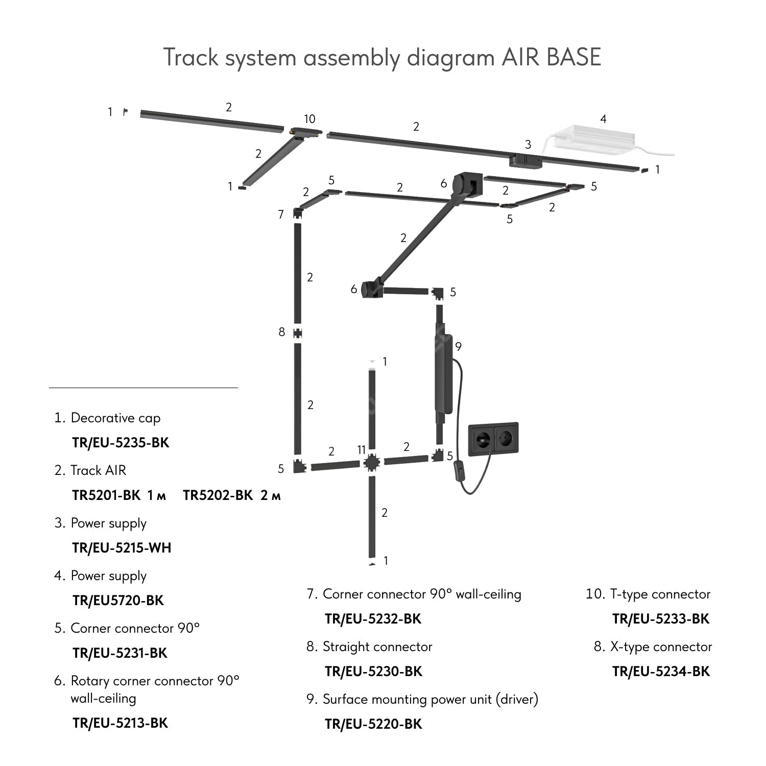 Element Îmbinare Tip T pentru Șină Magnetică AIR BASE Black Premium | 48V DC