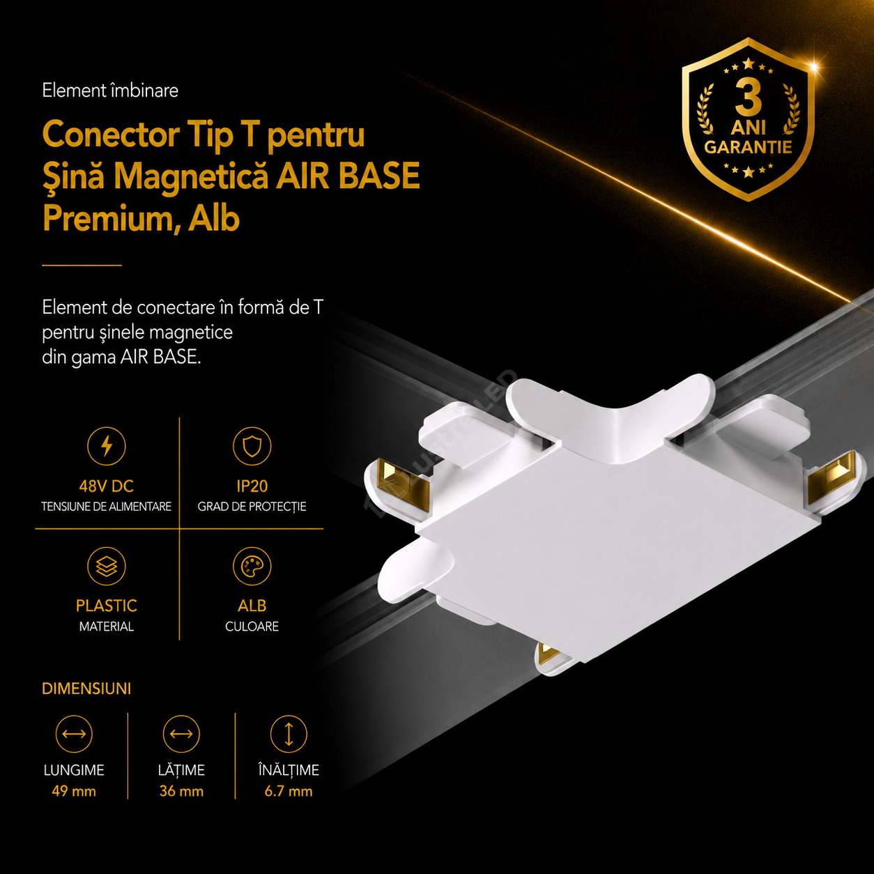 Element Îmbinare Tip T pentru Șină Magnetică AIR BASE White Premium | 48V DC