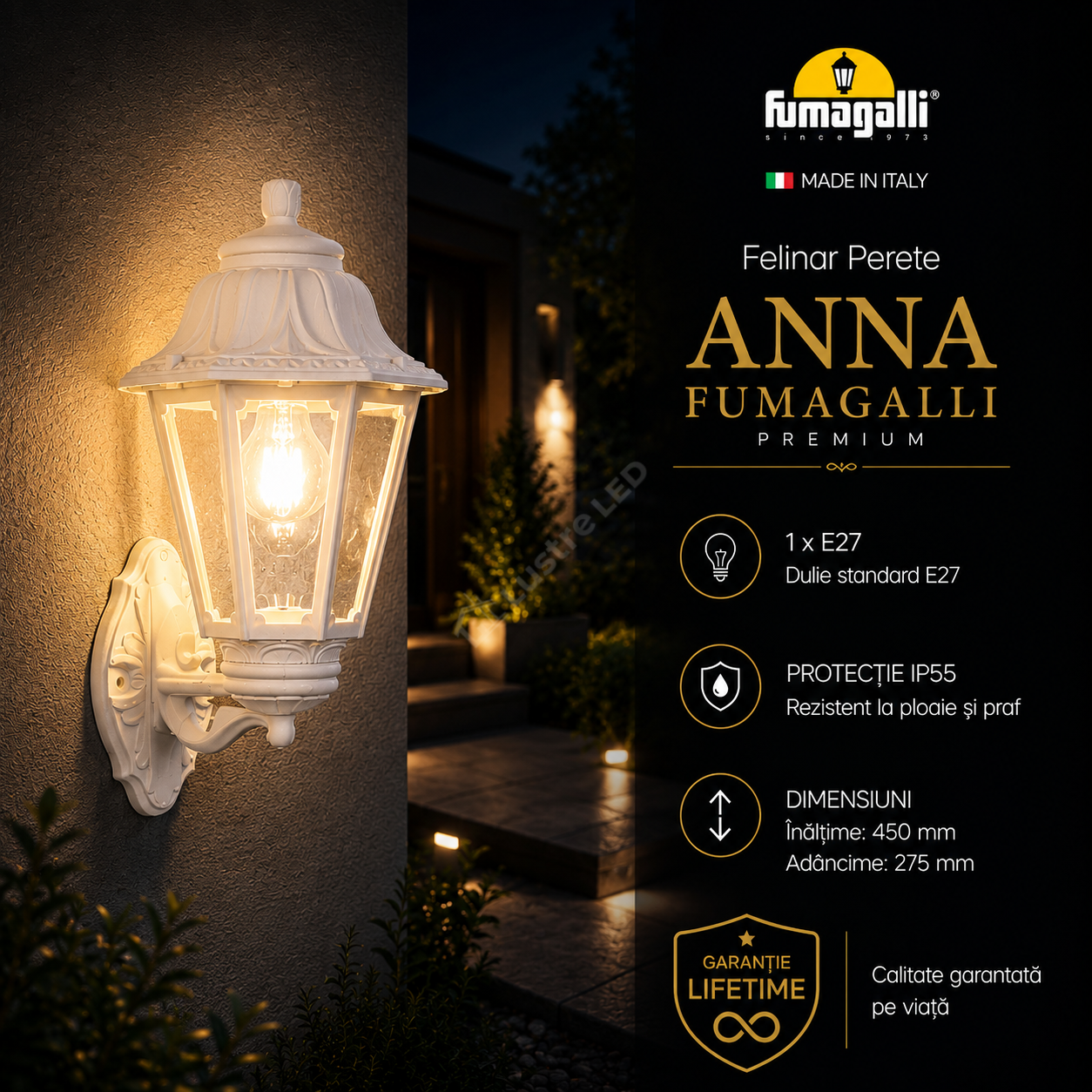 Felinar Perete ANNA Fumagalli White Italia, Garantie Lifetime