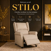Fotoliu Recliner STILO Beige Spatar Inalt cu Suport Picioare