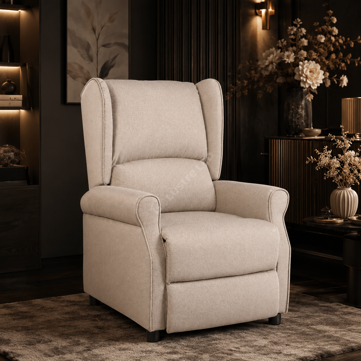 Fotoliu Recliner STILO Beige Spatar Inalt cu Suport Picioare