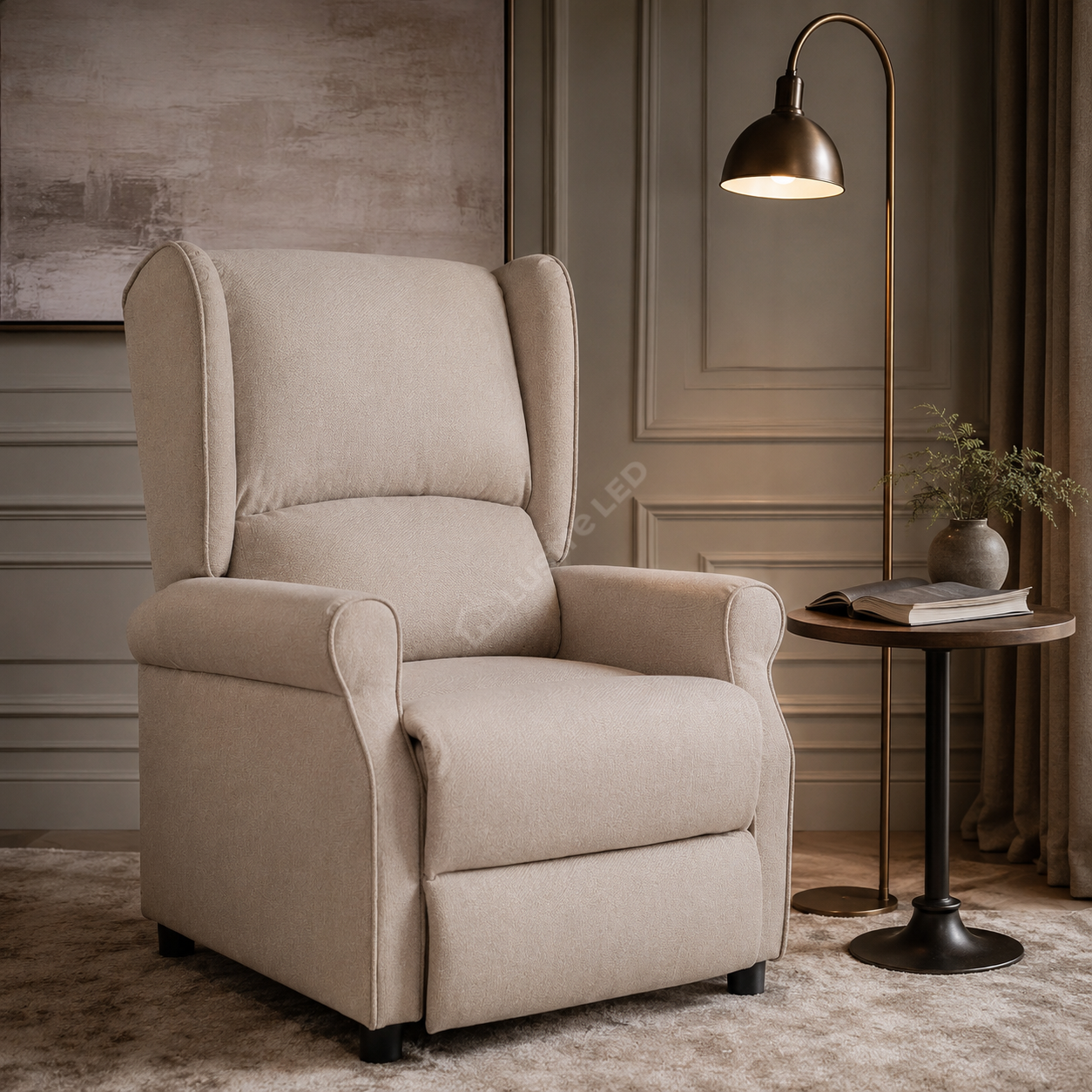 Fotoliu Recliner STILO Beige Spatar Inalt cu Suport Picioare
