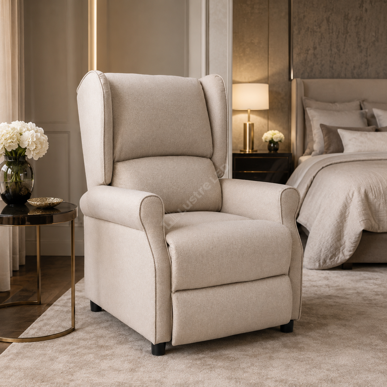 Fotoliu Recliner STILO Beige Spatar Inalt cu Suport Picioare