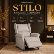 Fotoliu Recliner STILO Bright Gray Spatar Inalt cu Suport Picioare