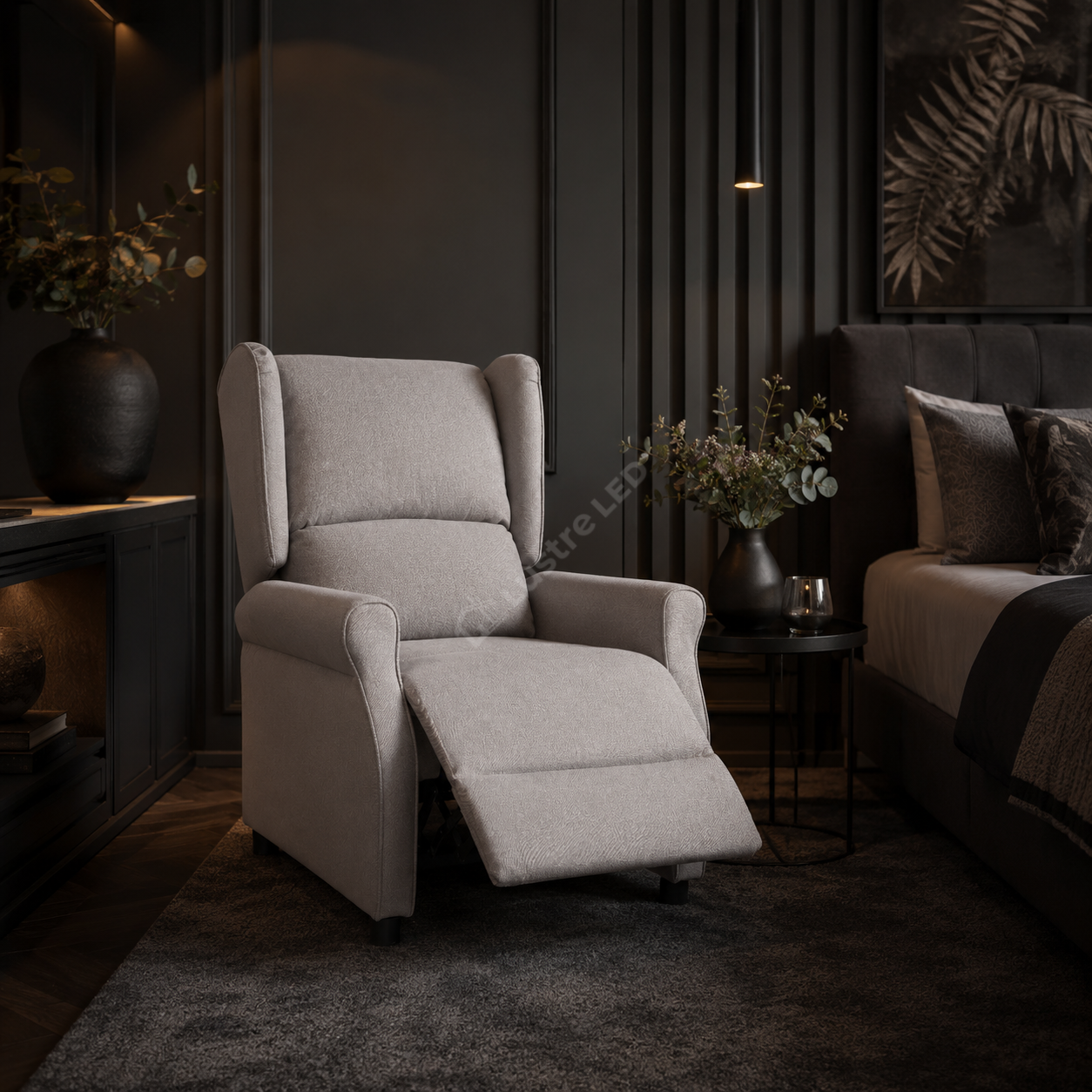 Fotoliu Recliner STILO Bright Gray Spatar Inalt cu Suport Picioare