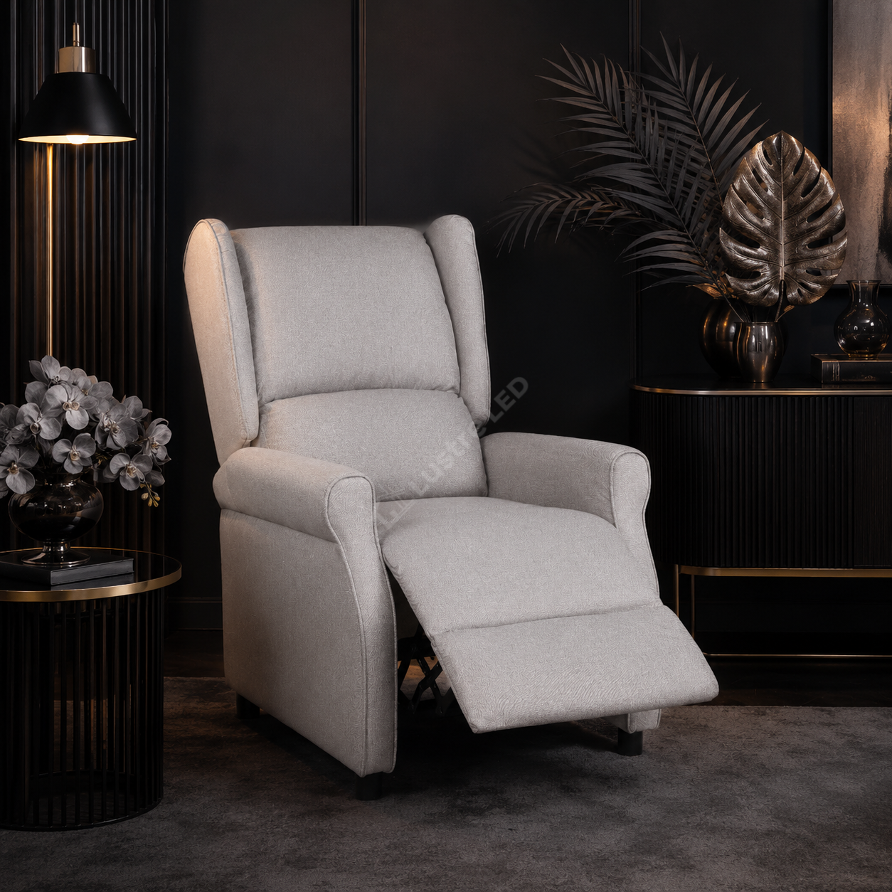 Fotoliu Recliner STILO Bright Gray Spatar Inalt cu Suport Picioare