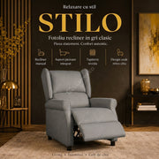 Fotoliu Recliner STILO Grey Spatar Inalt cu Suport Picioare
