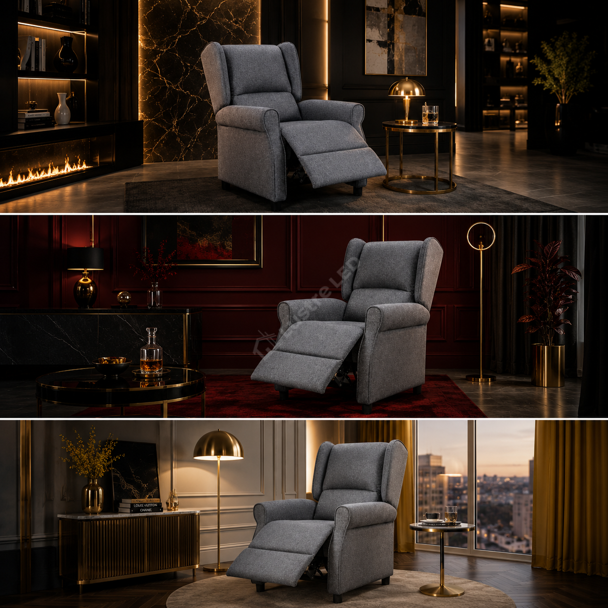 Fotoliu Recliner STILO Grey Spatar Inalt cu Suport Picioare