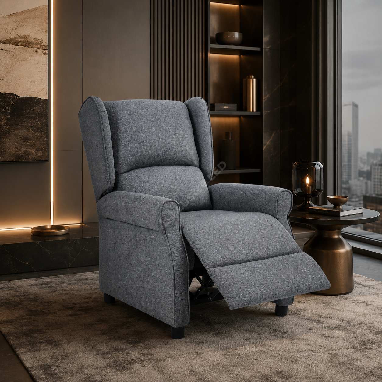 Fotoliu Recliner STILO Grey Spatar Inalt cu Suport Picioare