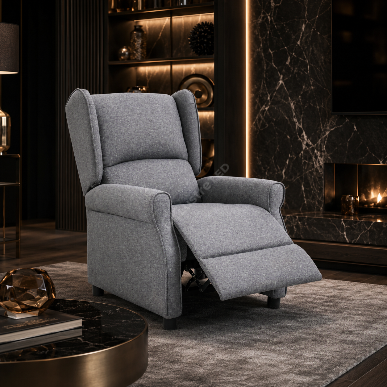 Fotoliu Recliner STILO Grey Spatar Inalt cu Suport Picioare