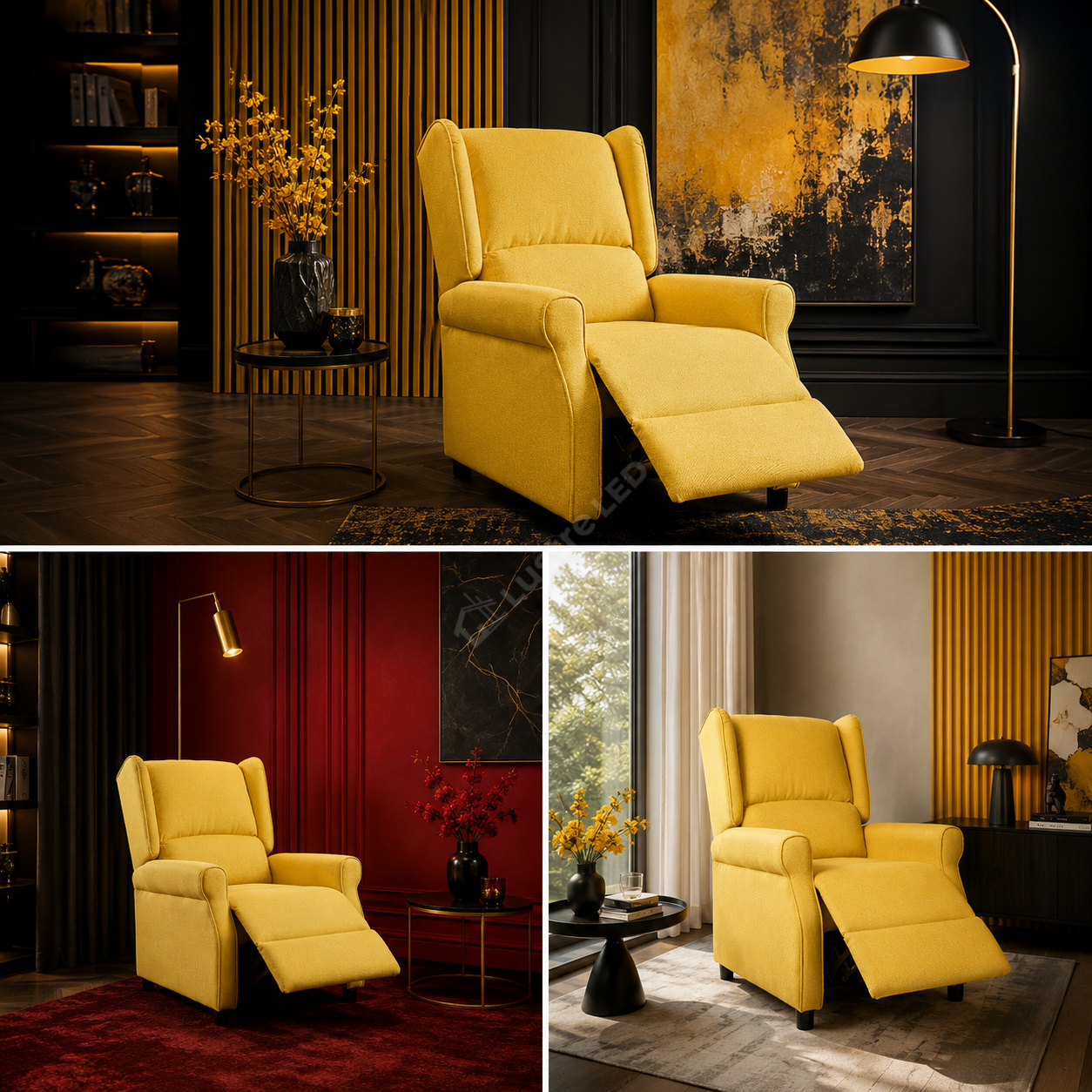 Fotoliu Recliner STILO Yelllow Spatar Inalt cu Suport Picioare