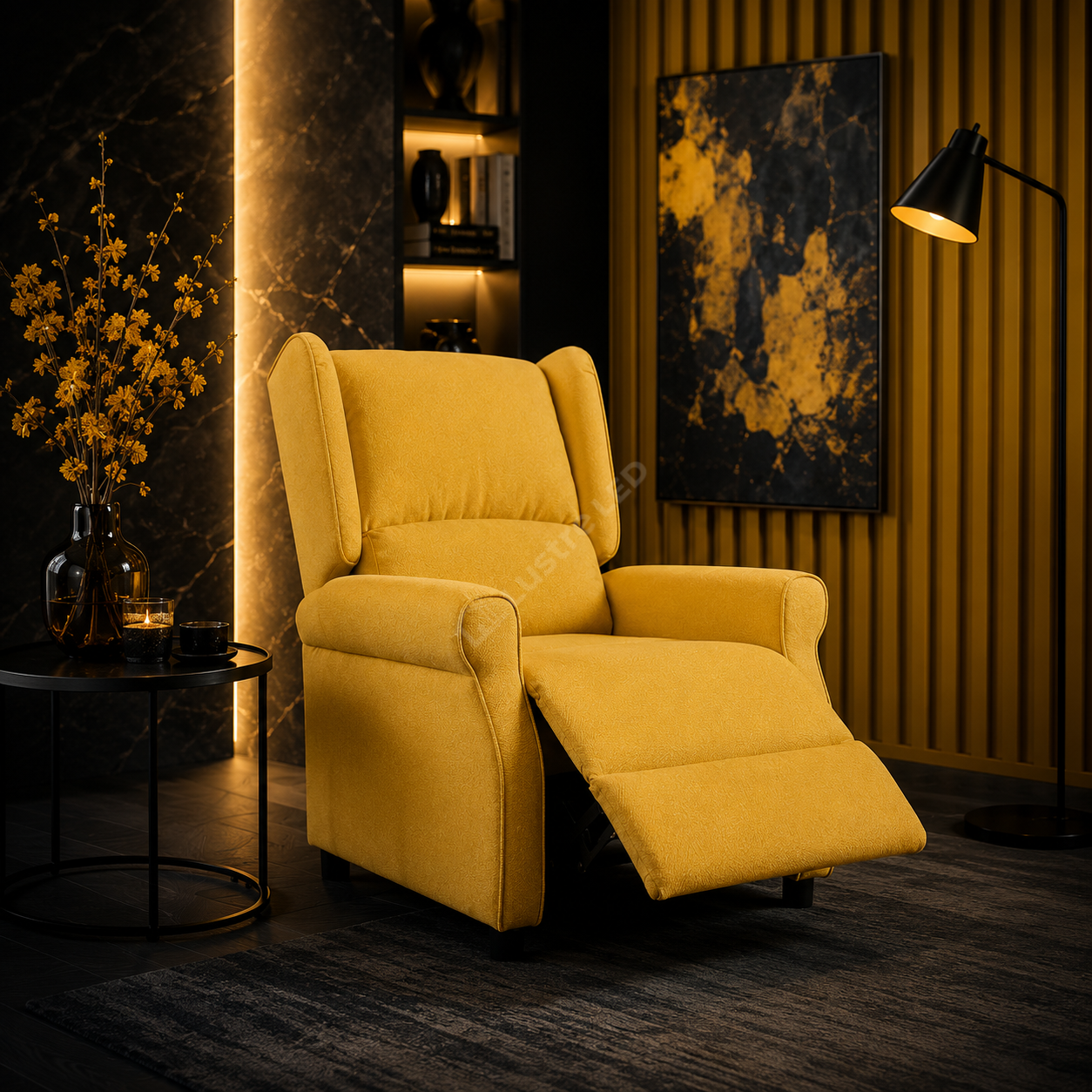 Fotoliu Recliner STILO Yelllow Spatar Inalt cu Suport Picioare