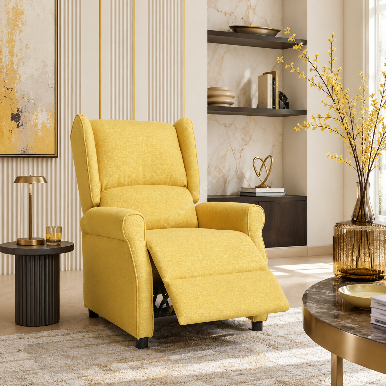 Fotoliu Recliner STILO Yelllow Spatar Inalt cu Suport Picioare