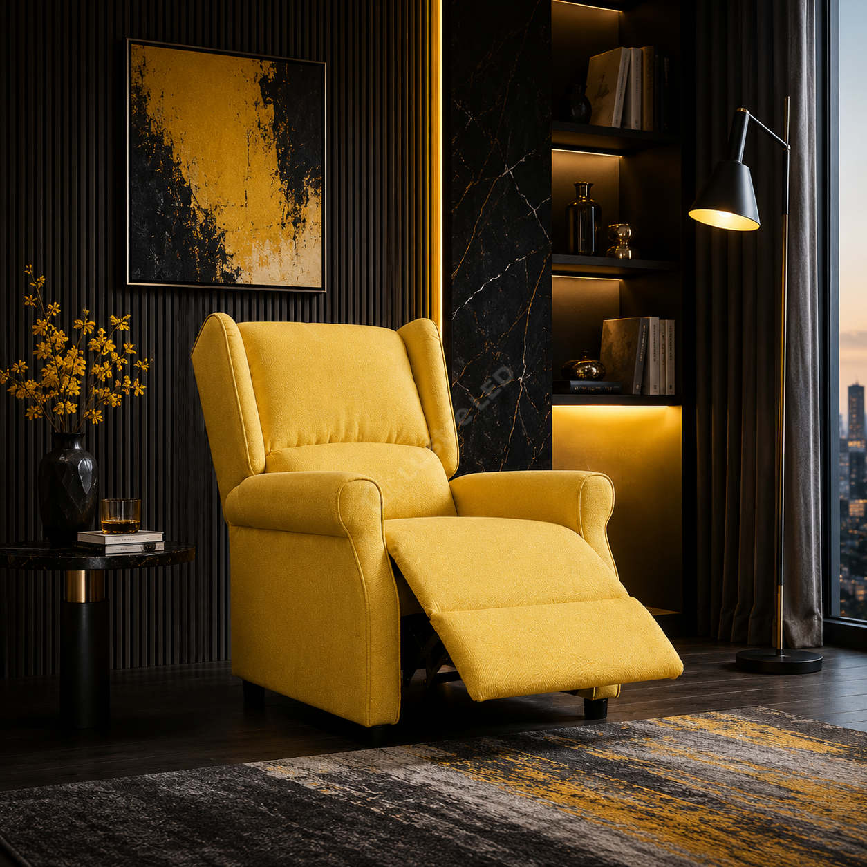 Fotoliu Recliner STILO Yelllow Spatar Inalt cu Suport Picioare