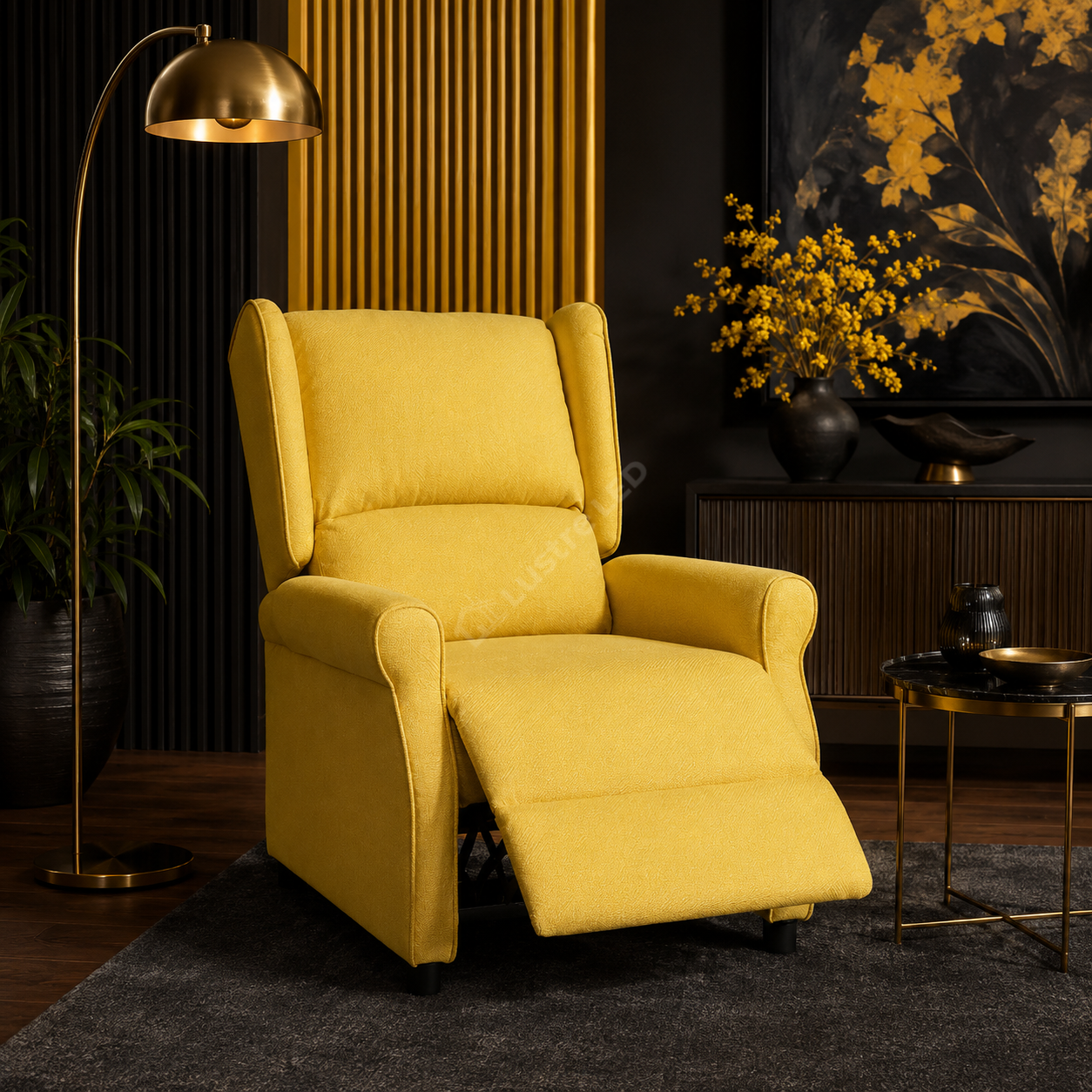 Fotoliu Recliner STILO Yelllow Spatar Inalt cu Suport Picioare