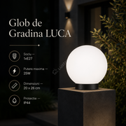 Glob de Gradina LUCA Black 1xE27 cu Abajur Alb IP44