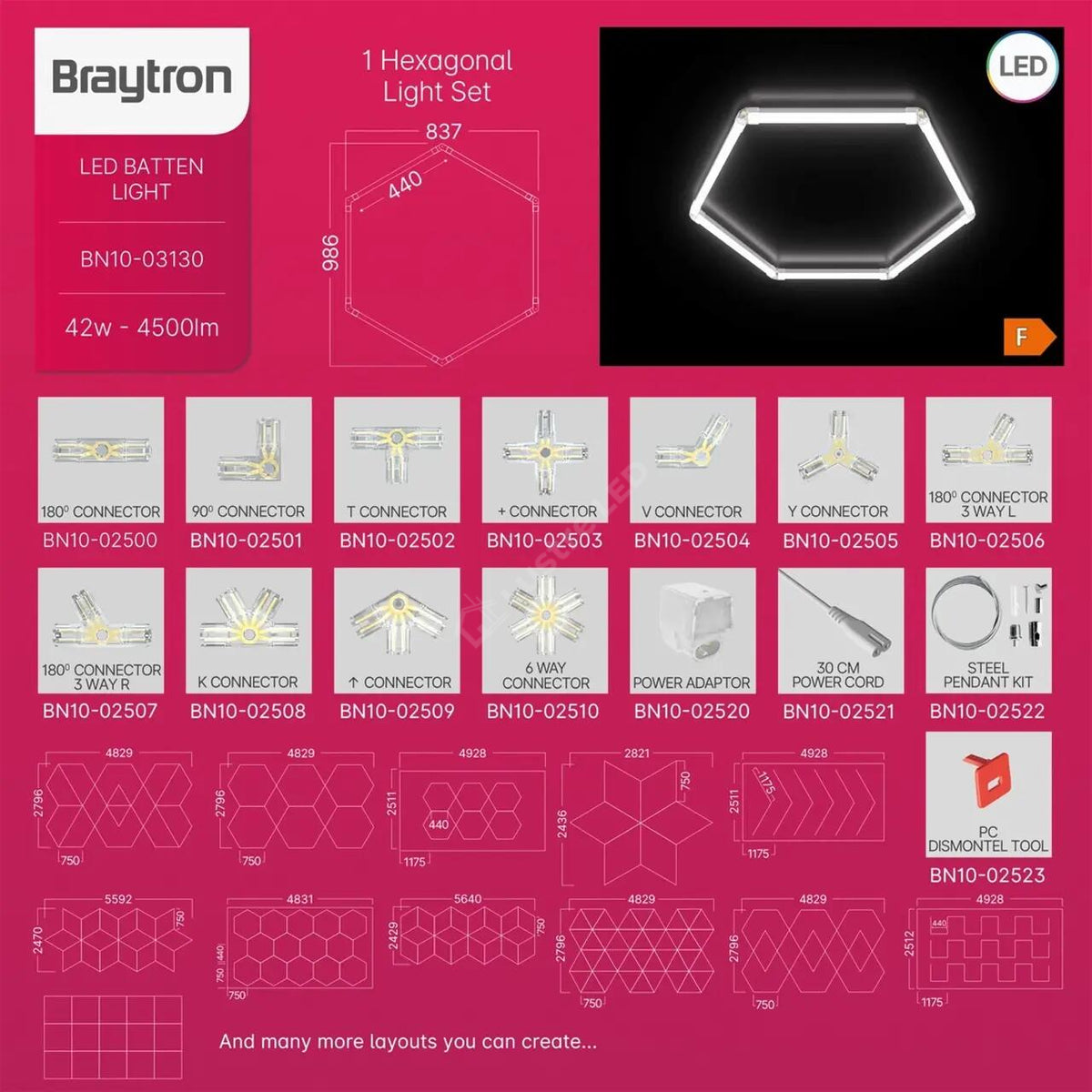 HoneyComb LED 1x Hexagon 42W | 83x98cm | 4320lm | 6500K