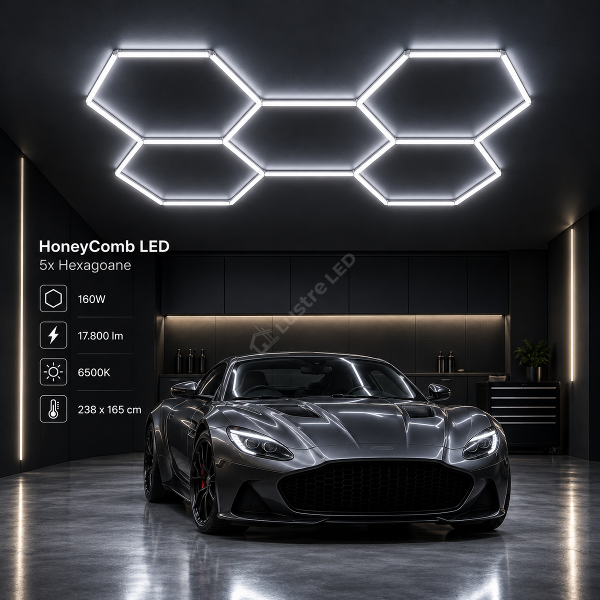 HoneyComb LED 5x Hexagoane 160W | 238x165CM | 17800lm | 6500K