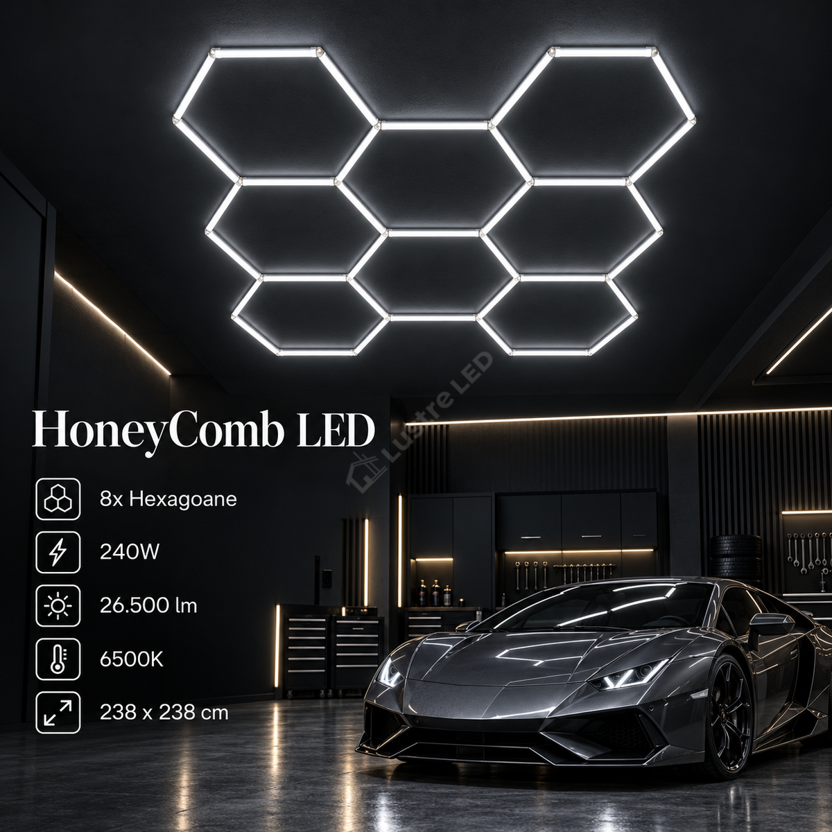HoneyComb LED 8x Hexagoane 240W | 238x238CM | 26500lm | 6500K
